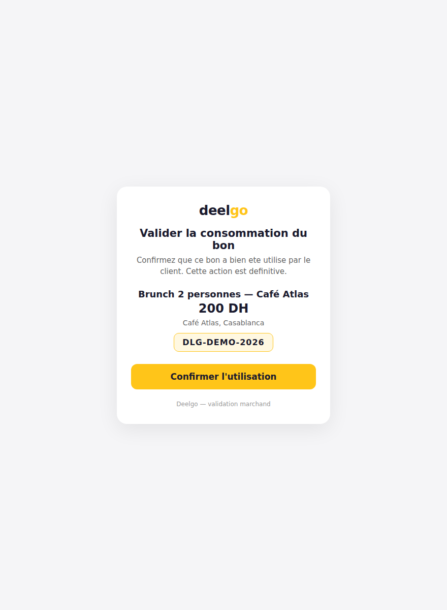Page de validation du bon